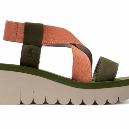 Fly London Women's Yabi922Fly Green / Tea Rose Cupido Leather Wedge Sandals