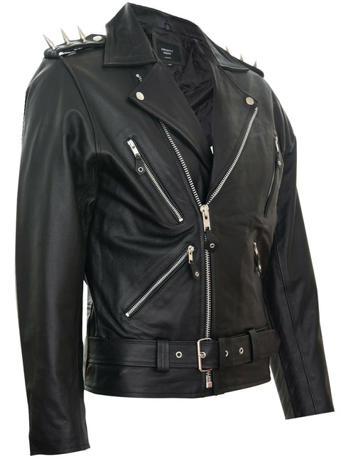 Men's  Brando  Black ''Ghostrider'' Spiked Leather Biker Jacket-Munich