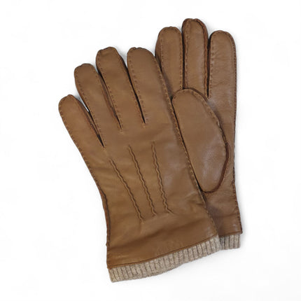 Men’s Tan Brown Italian Leather Warm Wool Lining Winter Gloves - M-LGV-405