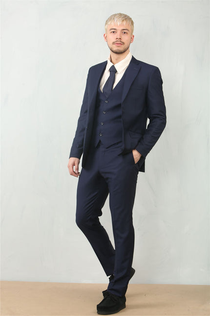 Men's Navy 3 Piece Formal Classic Prom Suit Workwear