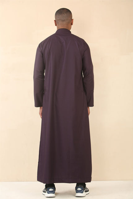 Mens Purple Thobe Jubba Emirati Islamic Arabic Eid Embroidery Kaftan Jubbah Robe