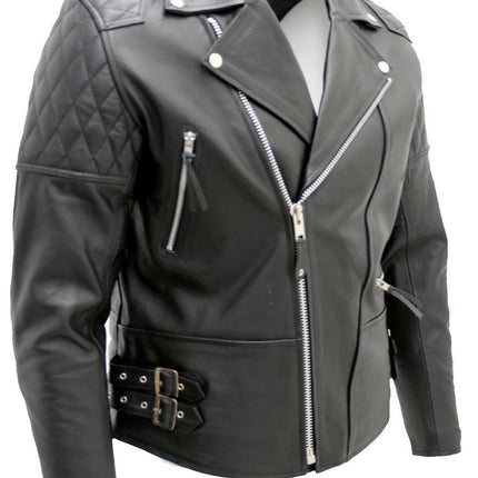 Mens Cowhide Leather Biker Jacket-Nassau