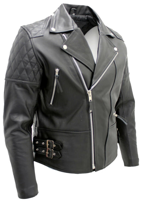 Mens Cowhide Leather Biker Jacket-Nassau