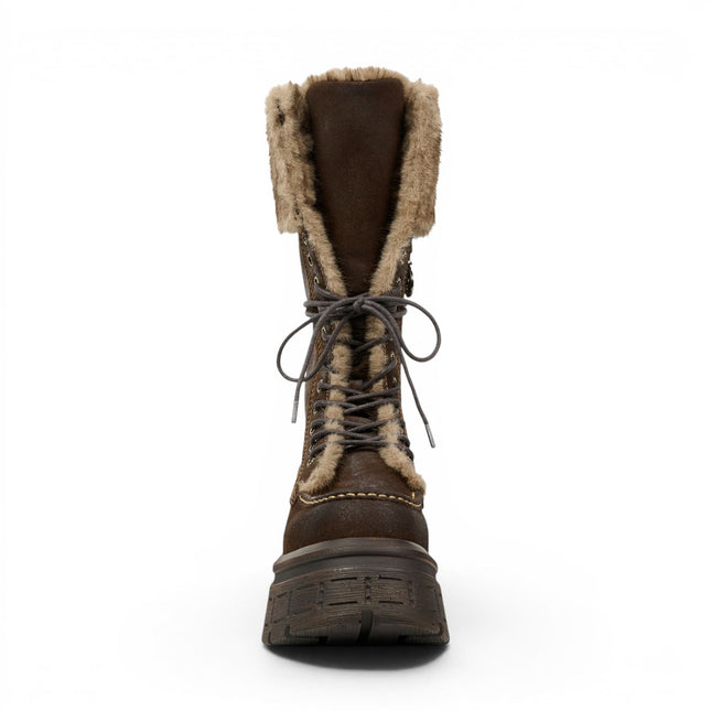 Windsorsmith Women's Brown Suede Leather Platform Combat Fur Boots - Saintly