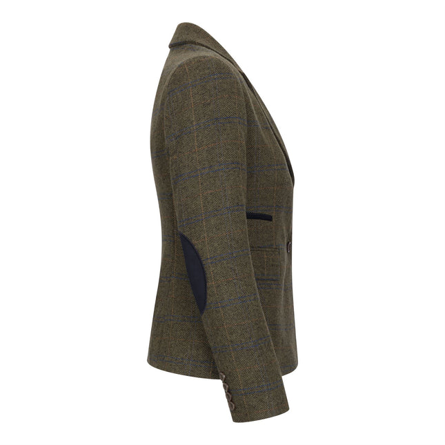 Women's Olive Tailored Fit Tweed Blazer in Herringbone Check