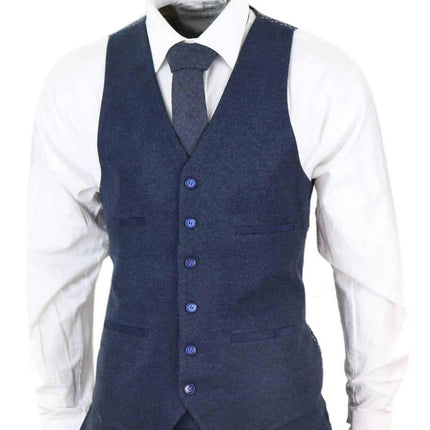 Mens 3 Piece Navy Blue Wool Tweed Vintage Retro Suit