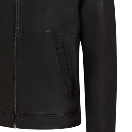 Mens Leather Black Harrington Collar Biker Jacket - Alpha