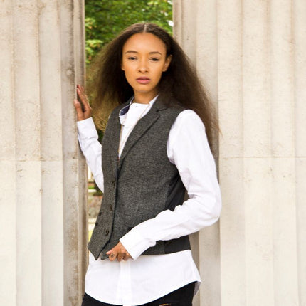 Womens Tweed 1920s Herringbone Grey Waistcoat