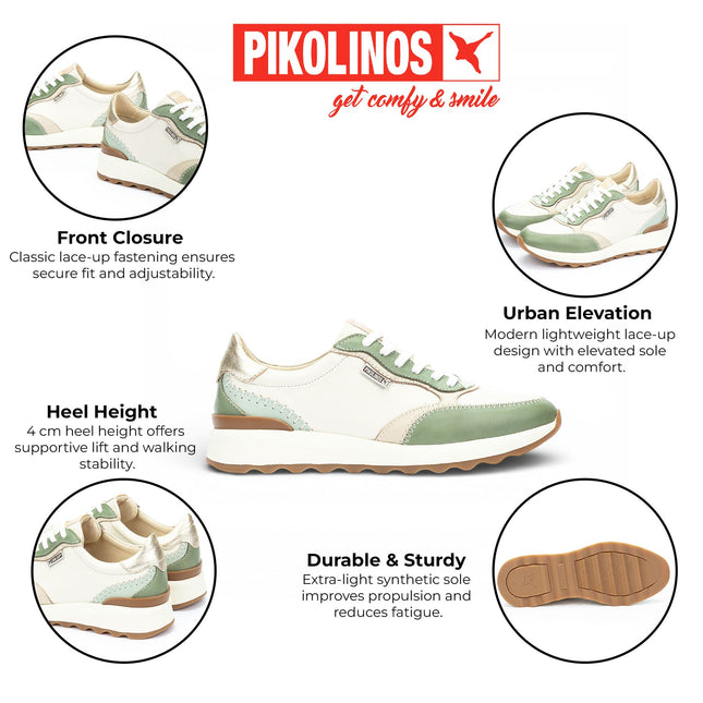 Pikolinos Women's Green Leather Lace Up Sneaker Trainers Shoes - Arrecife