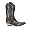 New Rock Flame Accented Black/Silver Leather Biker Cowboy Boots- M-7921-S3