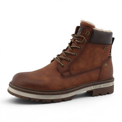 Mustang Men's Cognac Brown Faux Leather Winter Lace-Up Ankle Boots - M0091001