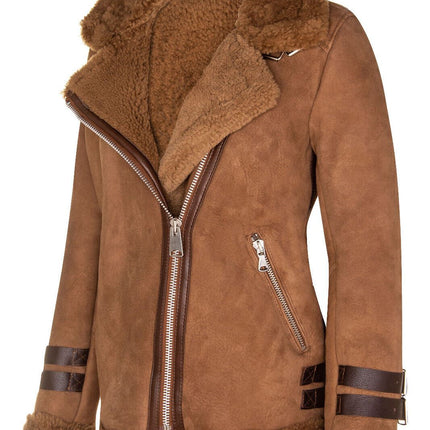 Womens Sheepskin Biker Jacket-Alamar