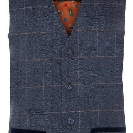 Marc Darcy Mens Blue Tweed Waistcoat Peaky Blinders Check Wool Herringbone