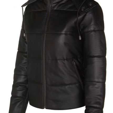 Womens Puffer Leather Bomber Jacket-Ajax