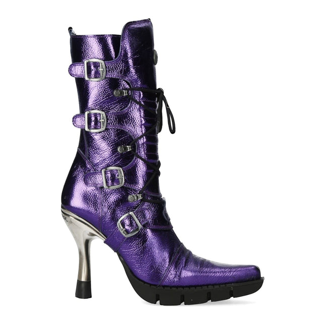 New Rock Women's Purple Leather Gothic High Heeled Boots - M-9373-C16