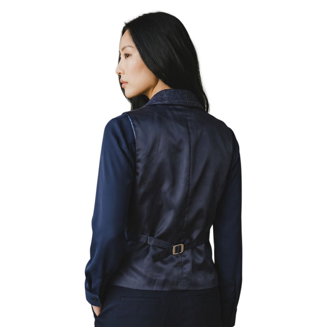 Women's Navy Tailored Fit Tweed Waistcoat Formal Vest - TPSTZ-7