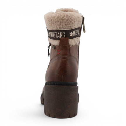 Mustang Women's Cognac Brown Winter Warm Heeled Lace-Up Boots - M0122001