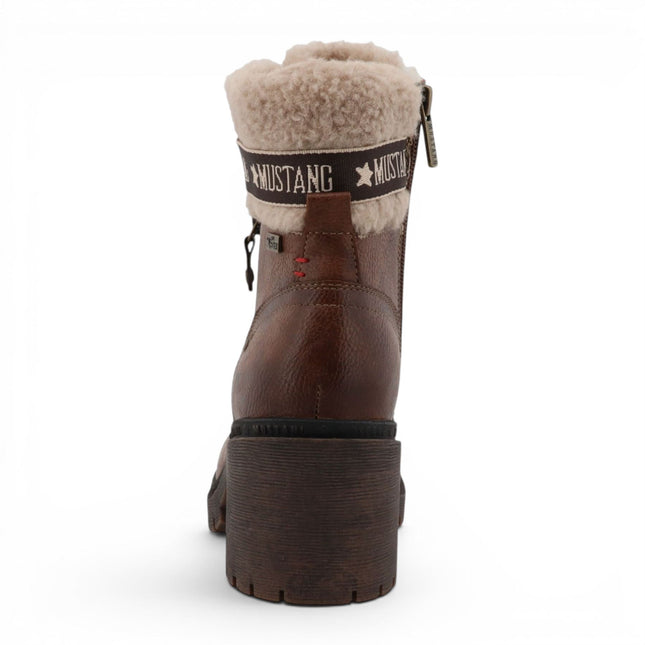Mustang Women's Cognac Brown Winter Warm Heeled Lace-Up Boots - M0122001