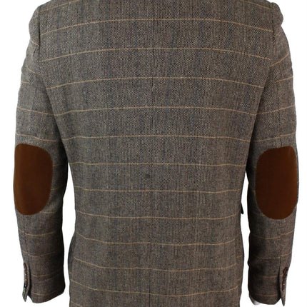 Mens 3 Piece Tan Tweed Check Suit