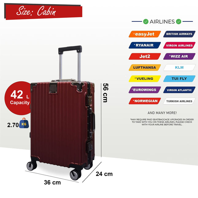 Robust Hard Shell Cabin Suitcase 36 x 24 x 56 cm Luggage Suitable for Easyjet, Ryanair, Wizzair