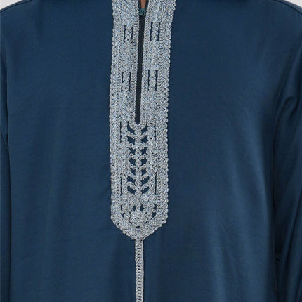 Kids Boys Aqua Blue Eid Hooded Moroccan Thobe Robe Djellaba Ramadan Jubba- K-HM3