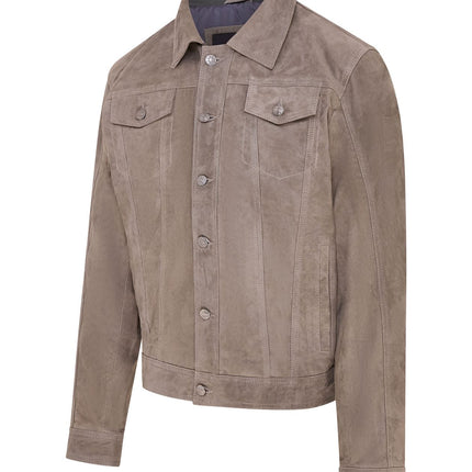 Mens Goat Suede Jeans Jacket Trucker Casual Denim Leather Shirt