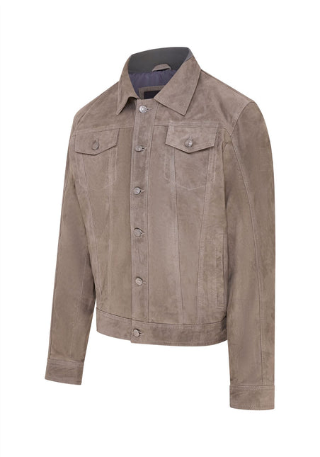 Mens Goat Suede Jeans Jacket Trucker Casual Denim Leather Shirt