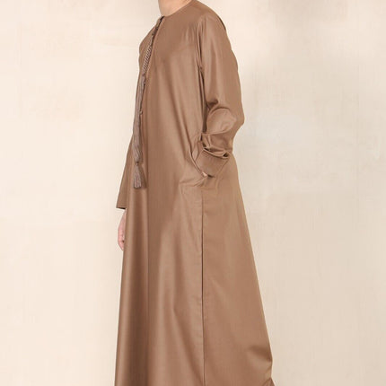 Boy's Kids Brown Thobe Emirati Jubba Islamic Clothing Kaftan Eid String Tassel