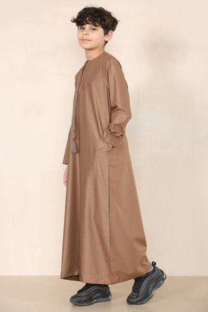 Boy's Kids Brown Thobe Emirati Jubba Islamic Clothing Kaftan Eid String Tassel