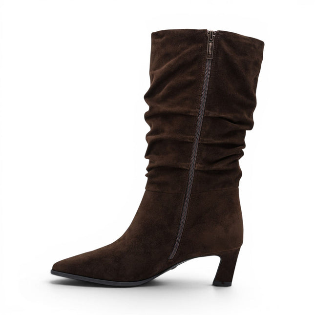 Tamaris Women's Mocca Brown Suede Mid-Calf Heeled Long Boots - 25308-47