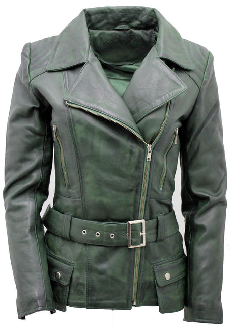 Womens Long Leather Biker Jacket-Quito