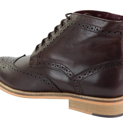 Mens Classic Oxford Brogue Ankle Boots In Brown Leather