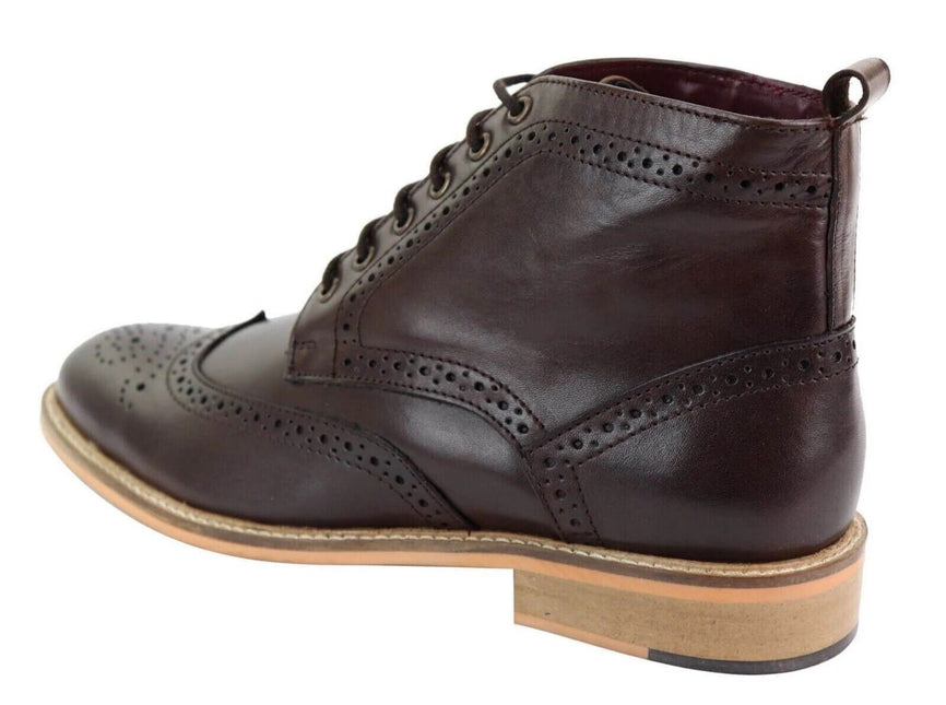 Mens Classic Oxford Brogue Ankle Boots In Brown Leather