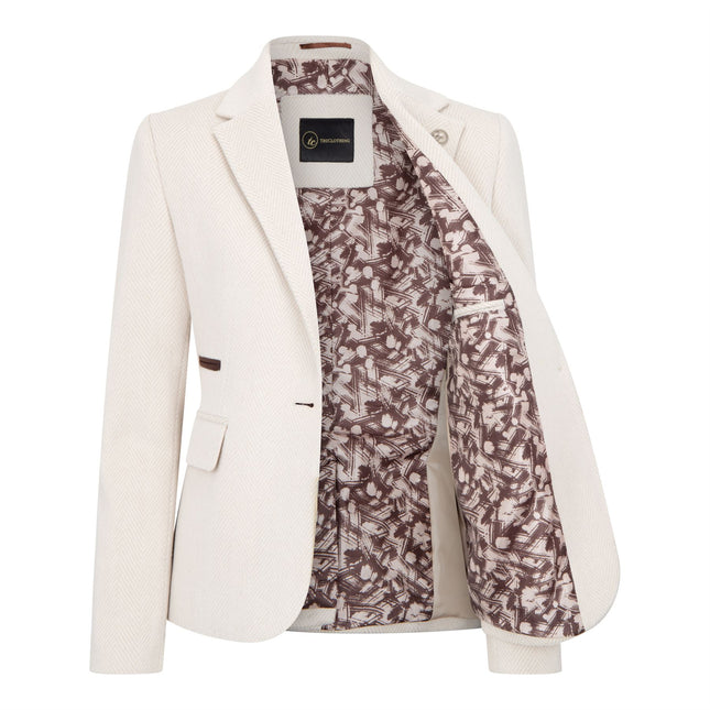 Women's Cream Tailored Fit Wool Blend Tweed Blazer