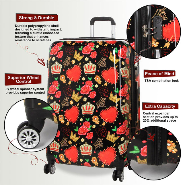 Hard Shell Printed Cabin 55 x 36 x 20 cm PP Suitcase Luggage Suitable for Easyjet, Ryanair