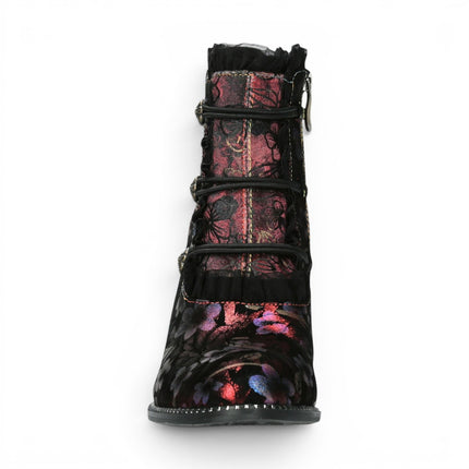 Laura Vita Floral Womens Victorian Red Leather Heel Ankle Boots - Alcbaneo-130