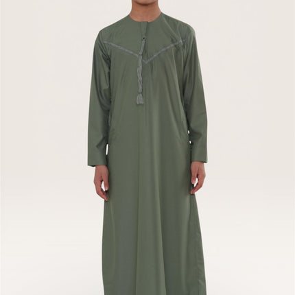 Kids Boys Ramadan Eid Olive Green Moroccan Jubba Robe Djellaba Thobe - K-TT008