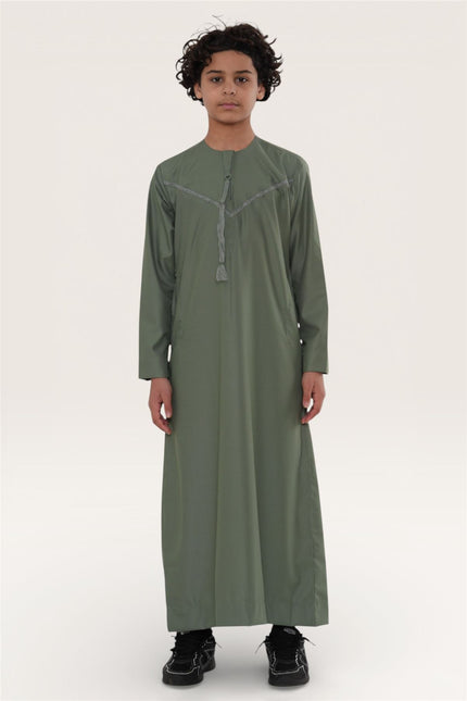 Kids Boys Ramadan Eid Olive Green Moroccan Jubba Robe Djellaba Thobe - K-TT008