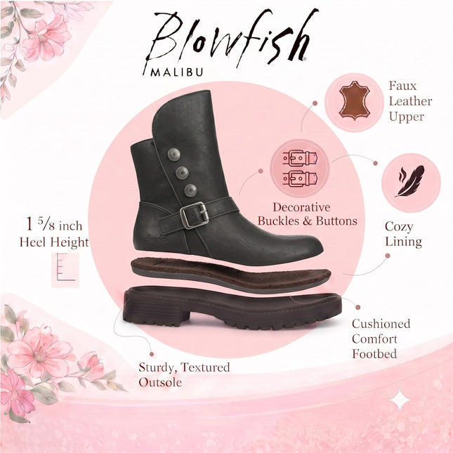 Blowfish Malibu Women's Black Faux Leather Winter Biker Boots - Venice-Cozy