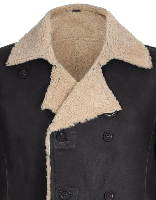Mens Double Breasted Shearling Sheepskin Pea Coat-Valencia
