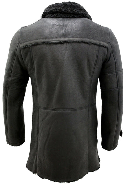 Mens Double Breasted Sheepskin Reefer Coat-Candon