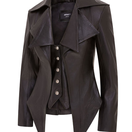 Womens Black Edwardian Gothic Victorian Leather Biker Jacket