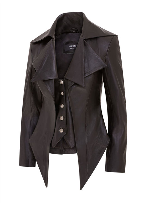 Womens Black Edwardian Gothic Victorian Leather Biker Jacket
