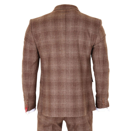 Men's Formal Brown Tweed  3 Piece Check Vintage Gatsby Style Suit