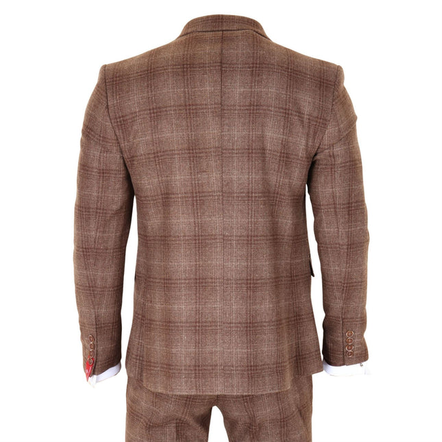 Men's Formal Brown Tweed  3 Piece Check Vintage Gatsby Style Suit