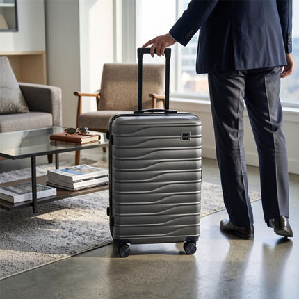 Hardshell Charcoal Grey Suitcase Set Robust 8 Wheel Luggage Cabin Case Bag