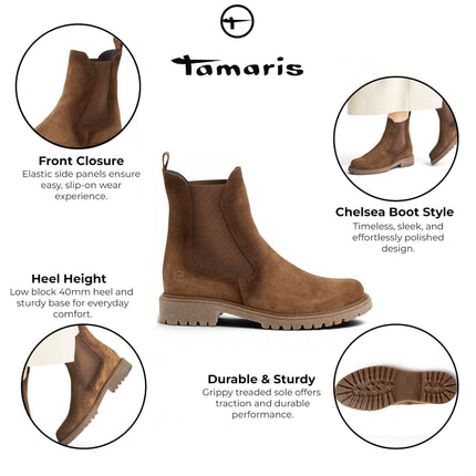 Tamaris Womens Brown Leather High Chelsea Ankle Boots - 25427-41