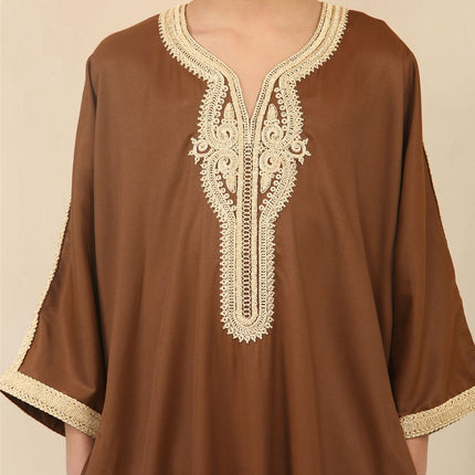 Kid's Boys Brown Moroccan Thobe Jubba Robe Eid Djellaba Gandoura