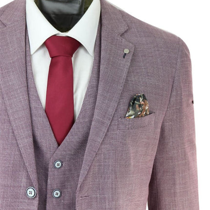 Mens 3 Piece Blush Pink Linen Summer Spring Classic Suit