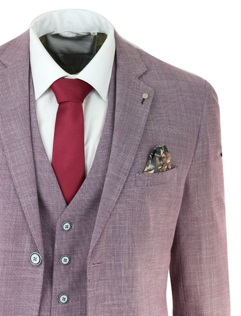 Mens 3 Piece Blush Pink Linen Summer Spring Classic Suit